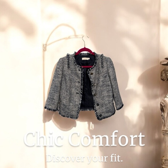 Tory Burch Cream Blue Tweed Jacket Cropped size 0 - Picture 7 of 14